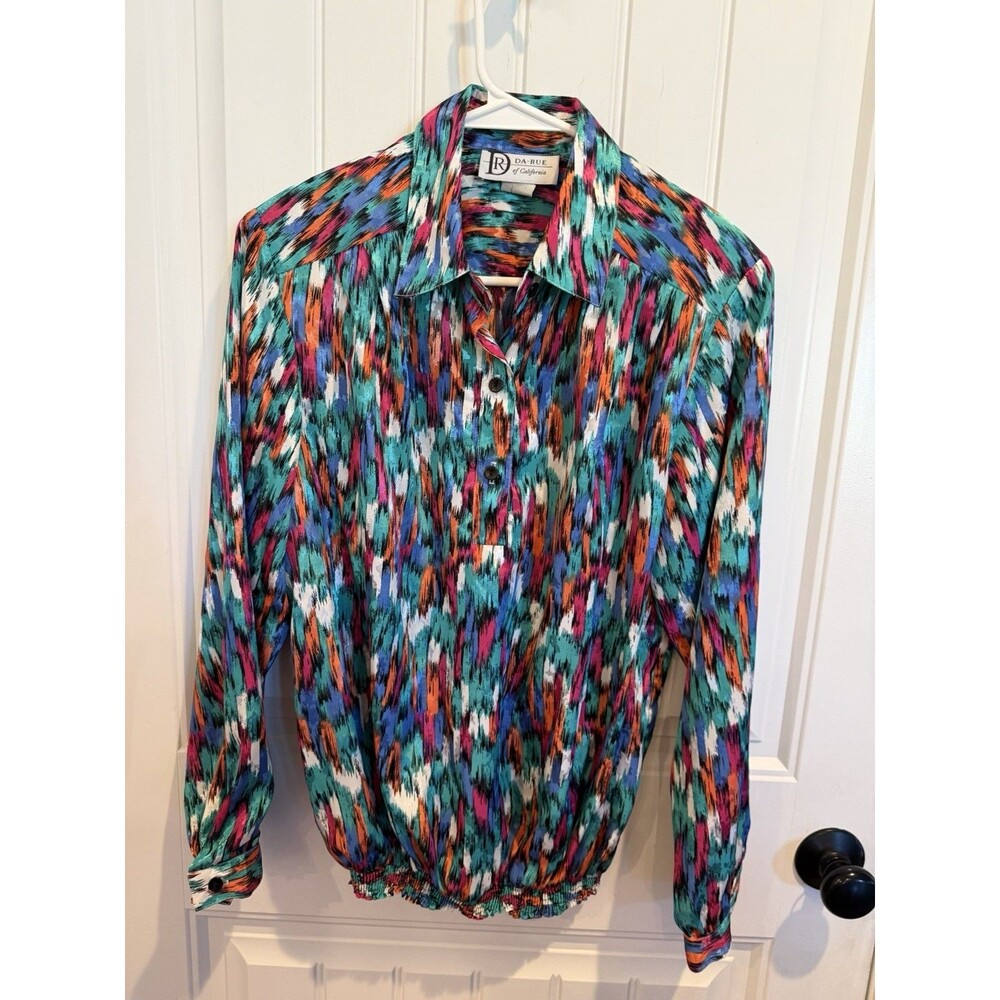 Vintage Da-Rue California 3 Pc Pant Suit 12 14 Pink Abstract Blouse 80s 90s